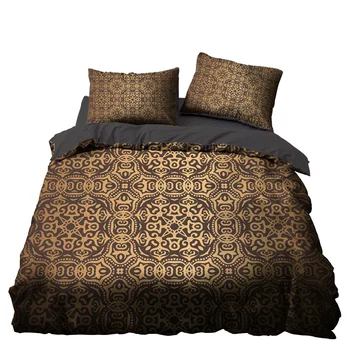

Golden Indian Totem Luxury Bedroom Decor Bedspread Black Background Microfiber Hypoallergenic Zipper 1PC Duvet Cover Pillowcases