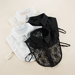 2020 Black White Fake Collar for Women Shirt Lace Embroidery False Collar Sweater Dress Detachable Collars Lapel Blouse Top Ties
