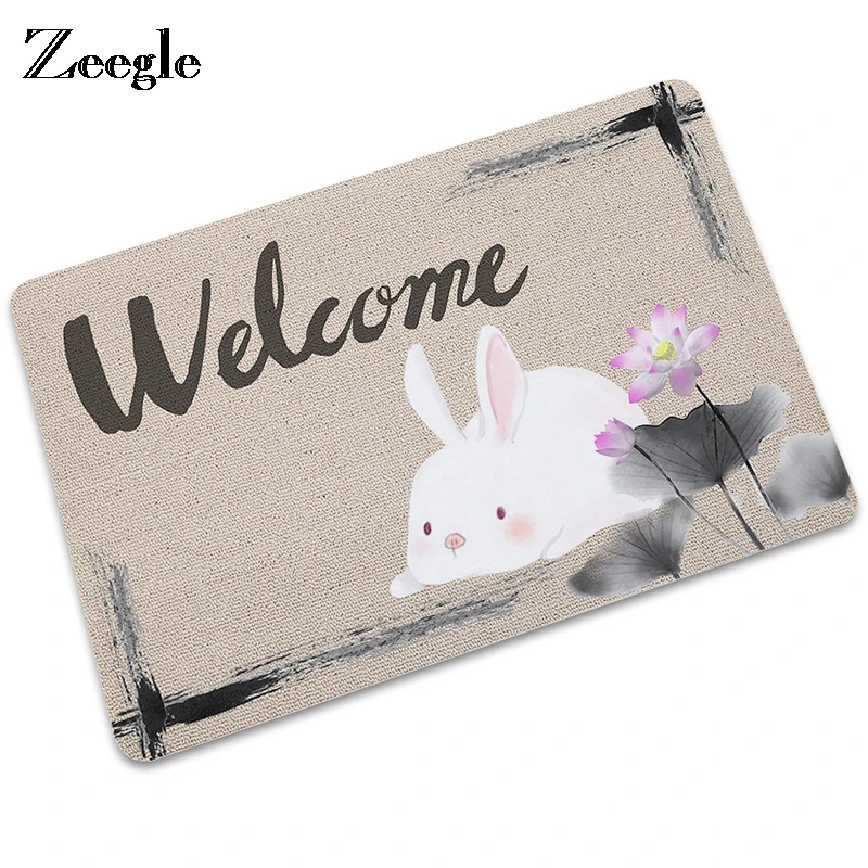 Zeegle Welcome Door Mat Waterproof Kitchen Rugs Non-slip Bedroom Carpets Decorative Stair Mats Home Decor Cartoon Style Mat