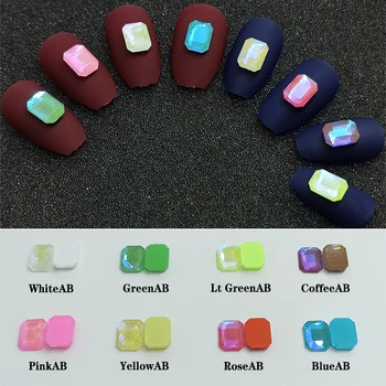 

100pcs Mocha AB nail art rhinestone rectangle octagonal flat crystal glass fresh style 6x8mm 3D nail DIY decoration accessories