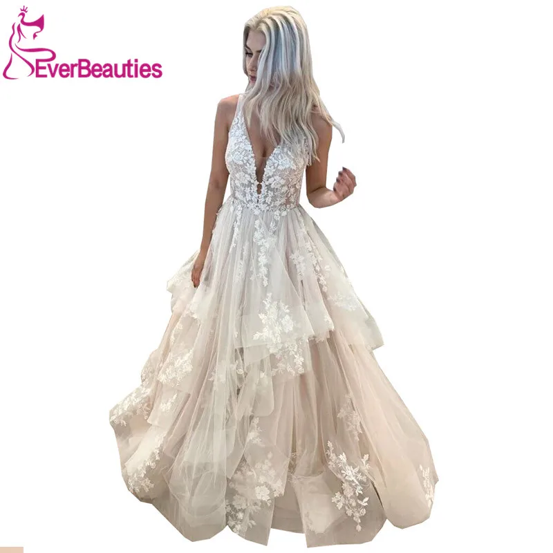 Vestido De Noiva свадебное платье с v-образным вырезом и тюлевой аппликацией свадебное пляжное платье бохо платье невесты