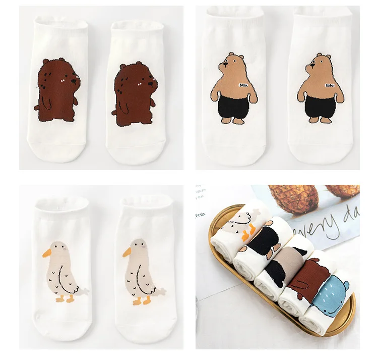 Милые короткие носки с рисунками животных; забавные женские носки с динозавром, лисой, пингвином, медведем; милые женские носки в Корейском стиле