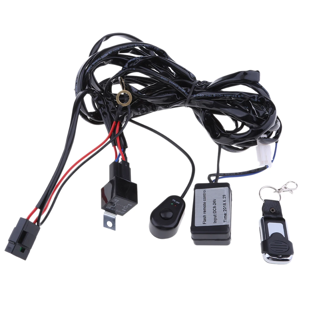 

12V-24V Car Remote Control Flash Strobe 2 Lead LED Light Wiring Harness Kit