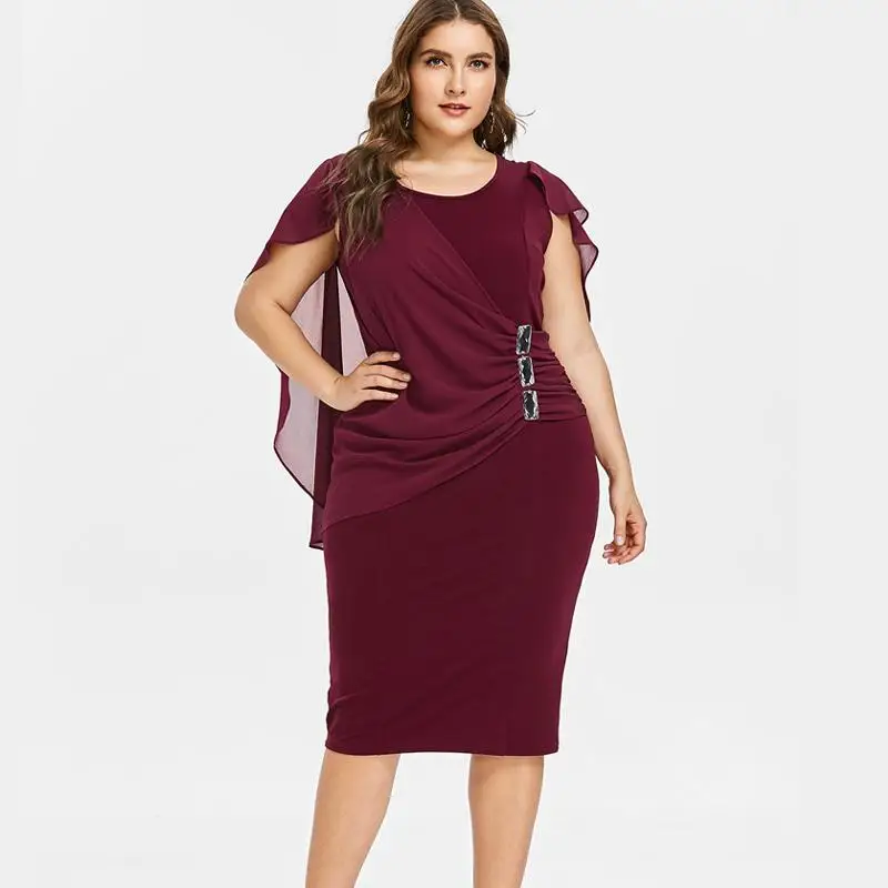 Plus Size 5XL Knee Length Party Dress Women Sleeveless Scoop Neck Sheath Rhinestone Bandage Elegant Female Vestidos 4XL | Женская одежда