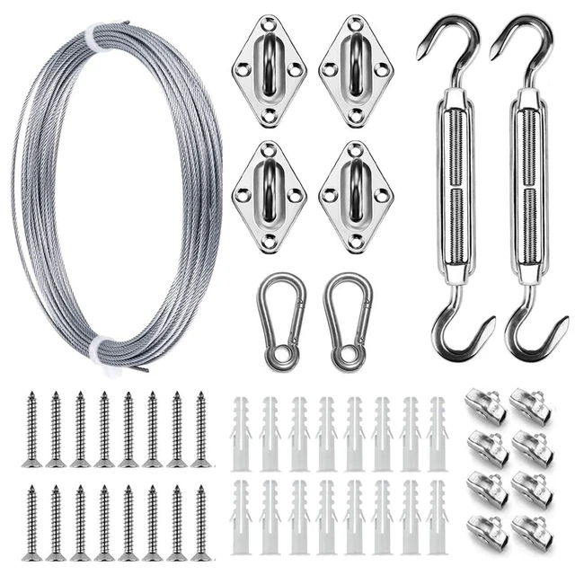 Nap Árnyék Vitorla Előtetőkészlet Napellenző Lombkorona Rögzítő Szerelt Kiegészítő Készlet Nehéz Huzalkötél Turnbuckle Snap Hook Csavar Karabiner Klip