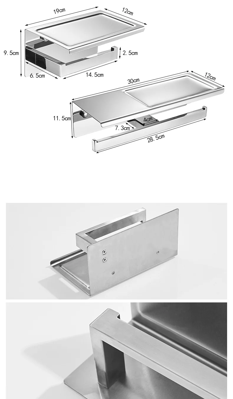 Туалет 304 Нержавеющая сталь мобильного телефона держатель туалетной пробивка отверстий двухсторонний рулон Подставка Двойная Применение Ванная комната Туалетная Бумага держатель