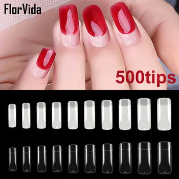 

Florvida 500pcs Kit False Nails Half Acrylic Fake Nail Tips Long Plastic Natural Transparent Design for Nail Art Manicure Set