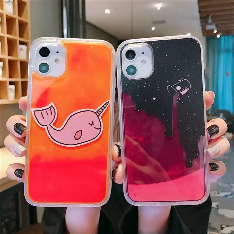 чехол на айфон 11 неоновый для телефона с жидким песком iphone XR X XS Max 6 6s 7 8 plus pro