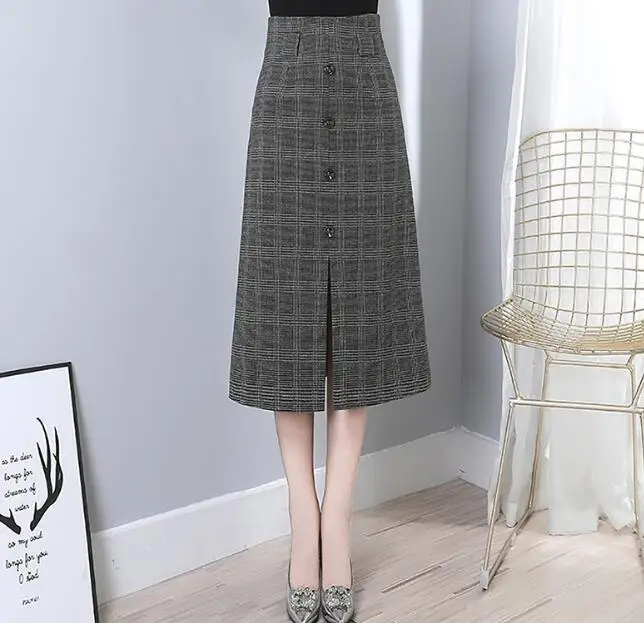 Cultiseed Осень Зима шерстяные клетчатые юбки женские Модные Винтажные Облегающие юбки женские офисные длинные юбки с разрезом