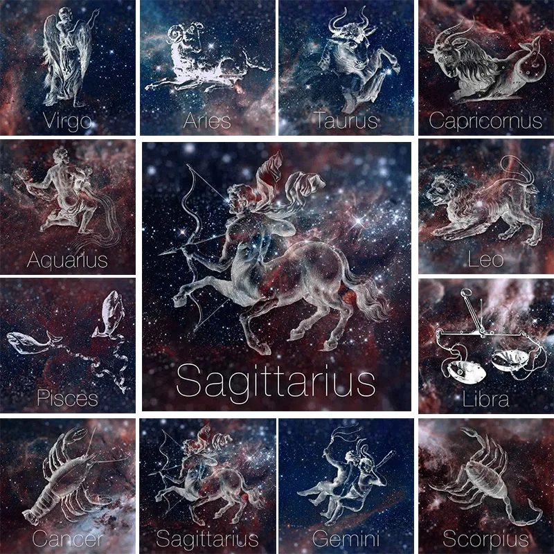 

DIY Full Square Drill Zodiac Diamond Painting 12 Constellation Starry Sky Animal Embroidery Fantasy Mosaic Art Home Room Decr