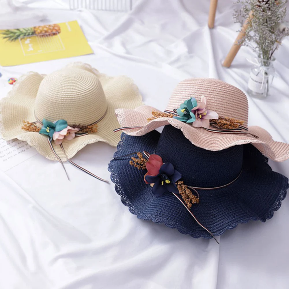 Модная Заколка-цветок для девочек соломенное плетение с широкими полями летняя пляжная кепка широкополая шляпа от солнца шляпа новинка