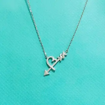 

TSHOU344 romantic women 925 sterling silver heart sword zirccon Necklace Minimalist Fine Jewelry Cute Accessories