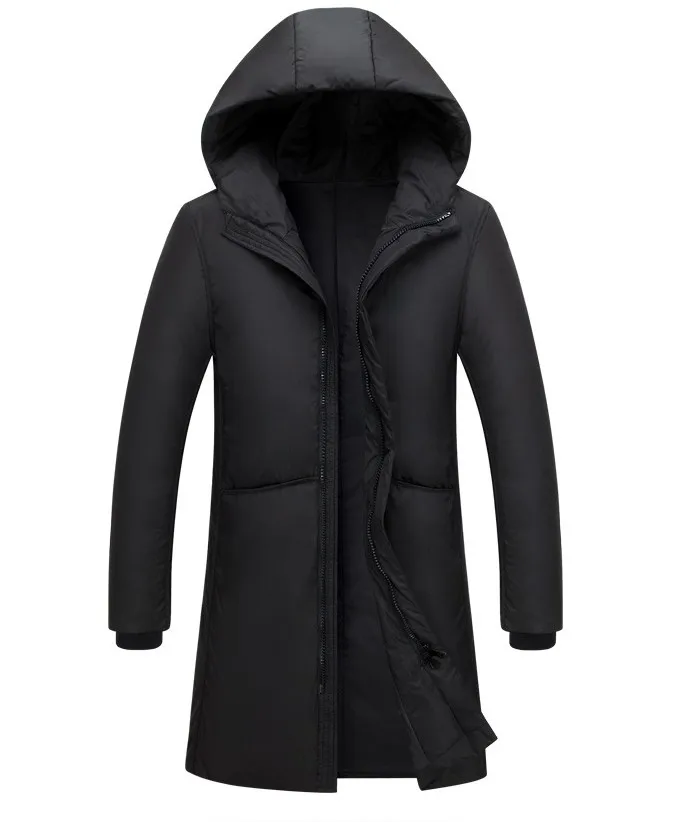 Black Gray Long Winter Down Jacket Men Thick Warm Hooded Loose Solid Outerwear Fashion Windproof Overcoat Mens Clothes YT50206
