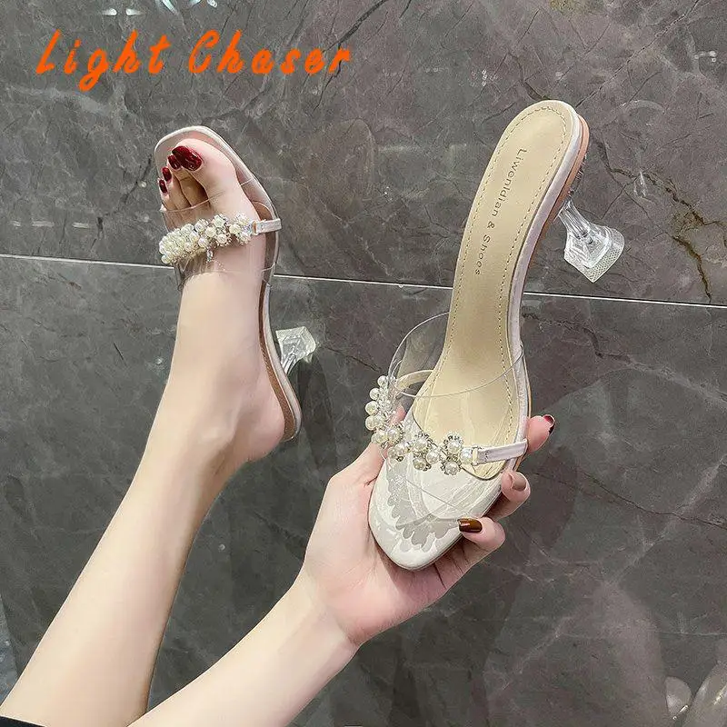 

2021 Hot Clear Heels Slippers Women Sandals Summer Shoes Lady Transparent Pvc High Pumps Wedding Jelly Buty Damskie High Heels