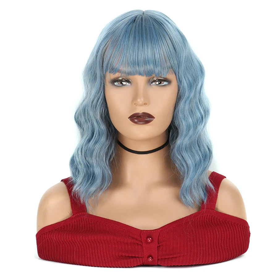 

Short Water Wave Bob Wig With Air Bangs for Woman Curly Wave Wigs Synthetic Heat Wig for Daily Wear or Cosplay Wigs