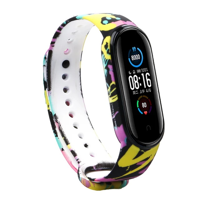 Bracelet for Xiaomi Mi Band 5 Strap Silicone Painting Flowers Belt miband 5 accessories Wrist Strap for Xiaomi Band 6 Paint2