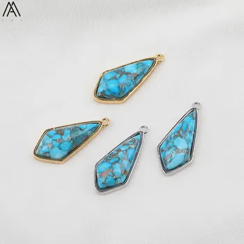 

5pcs/Lot Plated Gold Silvery Natural Gold Line Turquoises Howlite Rhombus Charms For Pendant Necklace Jewelry DIY DSS-271AMAJ