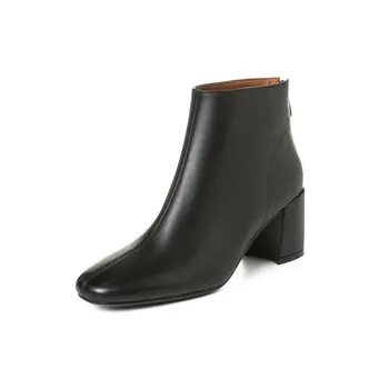 

Genuine Leather Women Autumn Winter back Zipper Short Boots Women square Toe Party Basic Shoes Woman Chelsea Ankle Boots