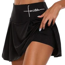 Shorts de corrida feminino para verão, saia com cintura alta, estampa de malha com dupla camada, patchwork, fitness, esportes, saia curta