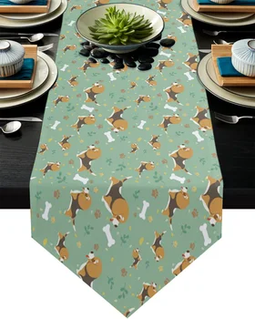 

Cartoon Cute Pet Dog Bone Table Runner Home Decor Tablecloth Table Runners for Wedding Christmas Dining Table Decor