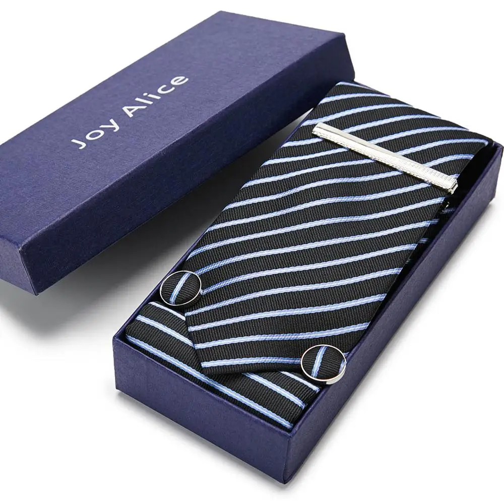 Classical Striped Tie For Mens 100 Silk Necktie Hanky+cuffink+tie Gift Box Set Jacquard Men Tie