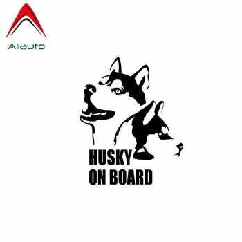 

Aliauto Personality Funny Car Sticker Husky on Board Vinyl Waterproof Sunscreen Anti-UV Reflective Decals Black/silver,12cm*15cm