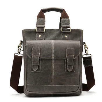 

100% Natural Genuine Leather Vertical Handbag Vintage Fashion men shoulder messenger bags Business Briefcase Available for A4