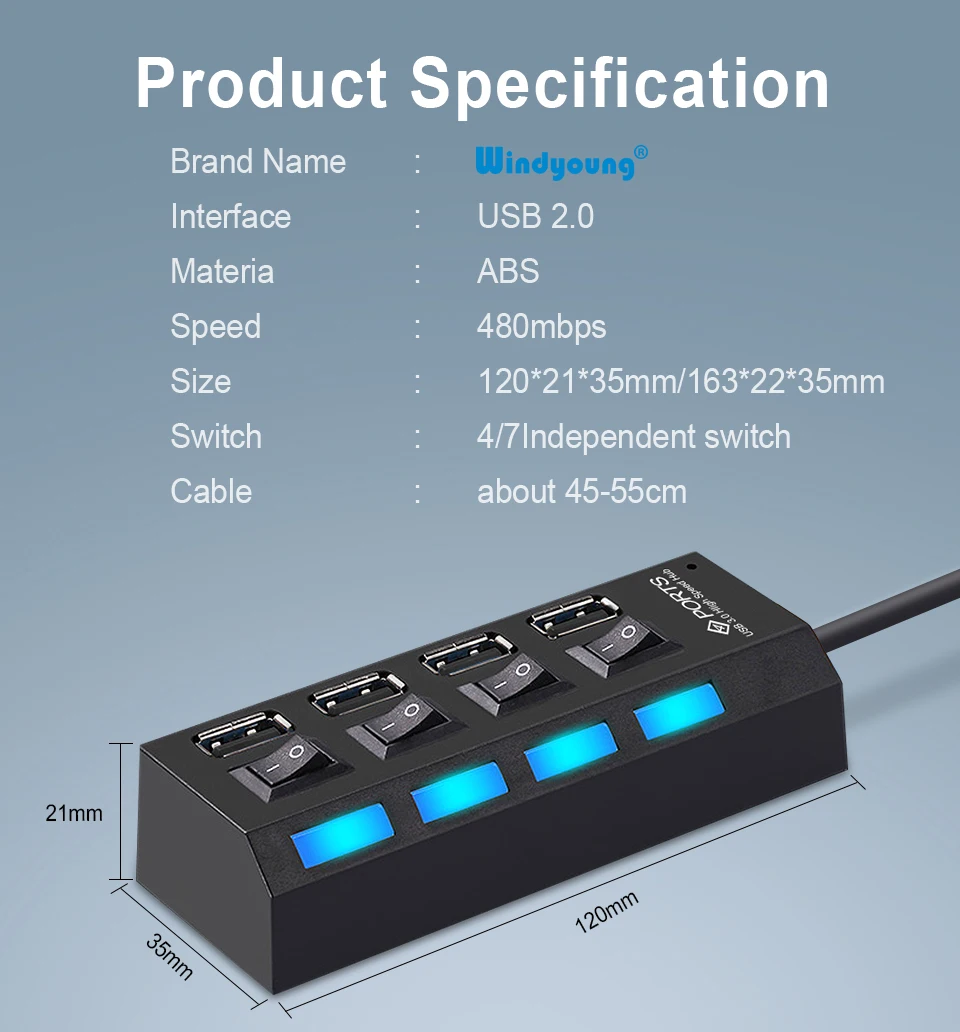 Микро USB концентратор 2,0 Мульти USB порт 4/7 порты концентратор Высокоскоростной usb-порт Hab с переключателем включения/выключения USB разветвитель для ПК Компьютерные аксессуары