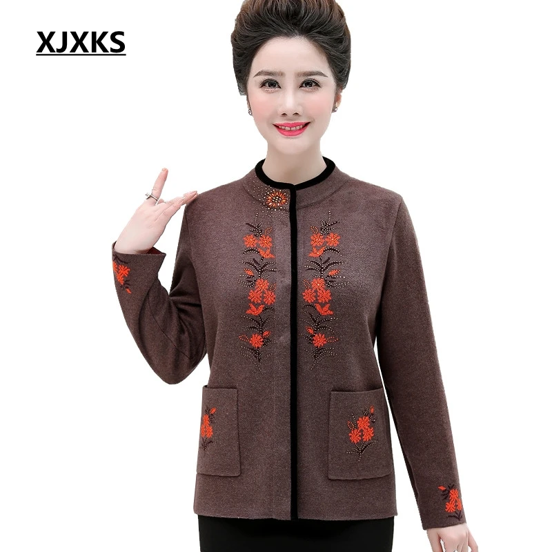 

XJXKS Sweters Women Autumn And Winter 2019 Plus Size Wool Cardigan Women Pocket Long Sleeve Knitted Women Sweater Coat