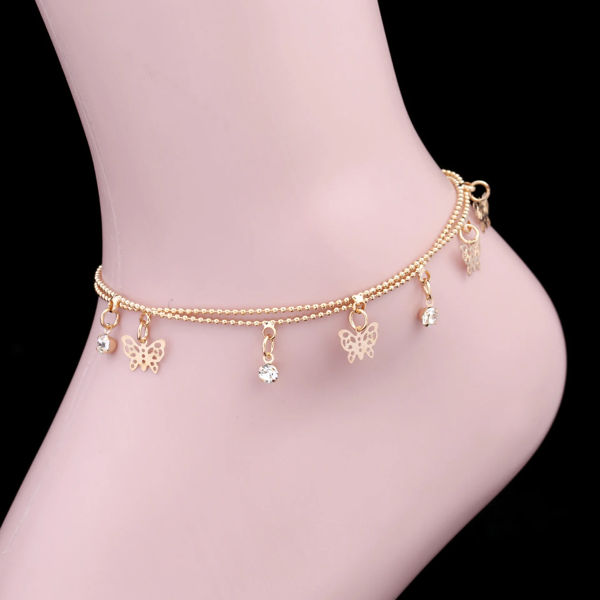 

New Arrival double Layer Butterfly Bracelet Simple Girls Sweet Pendant Charm Bracelets Hand Jewelry Gifts For Womens S1822