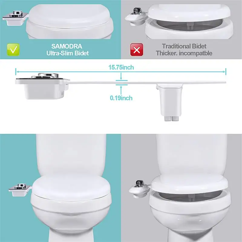 Bidet Toilet Seat Attachment Ultra-thin Non-electric Self-cleaning Dual Nozzles Frontal & Rear Wash Cold Water Personal Hygiene 5 Bidet Toilet Seat Attachment Ultra-thin Non-electric Self-cleaning Dual Nozzles Frontal & Rear Wash Cold Water Personal Hygiene 5