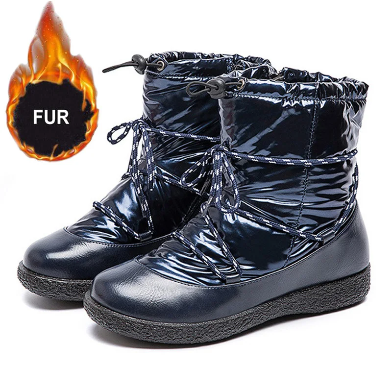 

2019 New Winter Boots Women Snow Boots Fur Warm Ankle Boots For Women Shoes Waterproof Padded Boots Female Winter Boots Lace-up