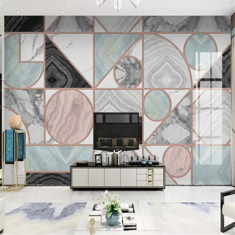 Large 3D Wallpaper Mural Custom Modern Geometric Marble Jazz White Tile TV Background Wall Tile Mural