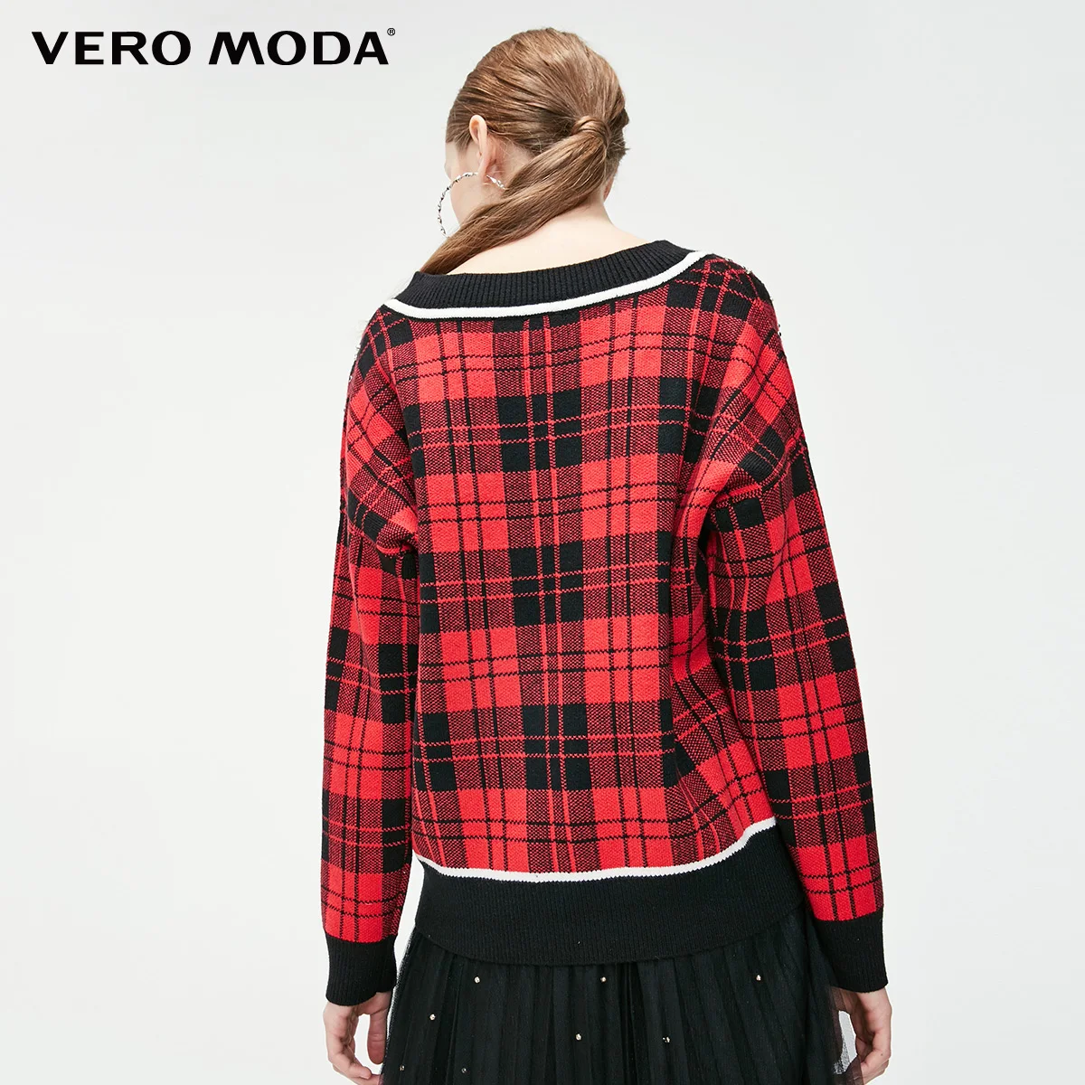 Vero Moda женский свободный крой плед декоративные стразы свитер трикотажные топы | 319113540