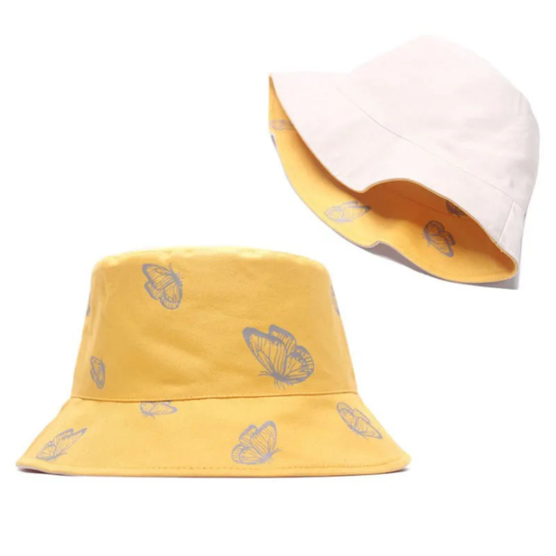 

New Butterfly Print Bucket Hats Women Cute Japanese Literary Fisherman Hat Female Fresh Summer Outdoor Double Sided Sun Hat