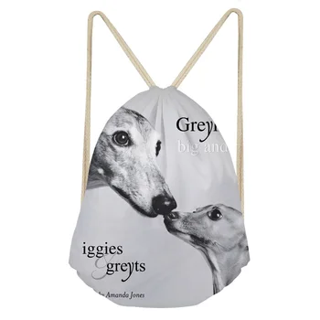 

WHEREISART 3D Animal Dog Dark Grey Italian Greyhound Print School Girls Drawstring Bag Small Women's Bags For Softback Backpack
