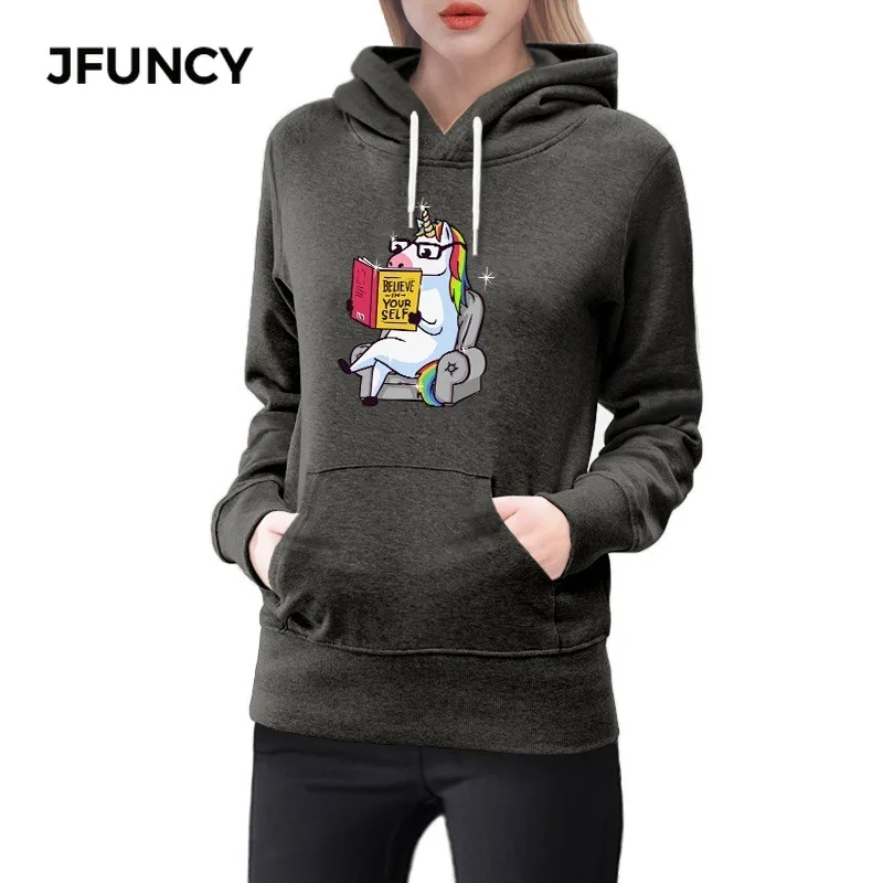 JFUNCY, женские толстовки размера плюс, толстовка с капюшоном, осенние женские топы, Mujer, пуловеры с принтом единорога, больше размера d, Женская толстовка