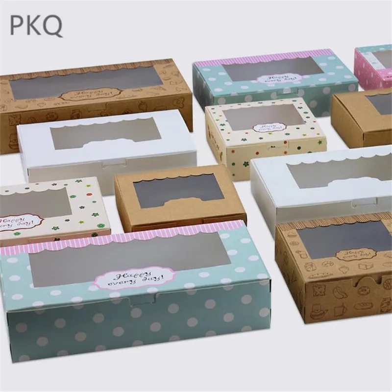 

50pcs Moon Cake packaging Paper Box with pvc window Brown Kraft Paper Cupcake Cookies Baking Box For Birthday Party Supply Box