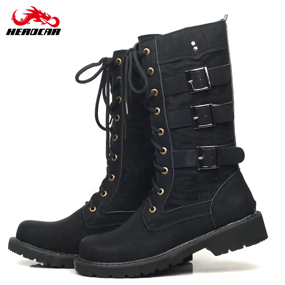 men retro leather motorcycle rider boots shoes