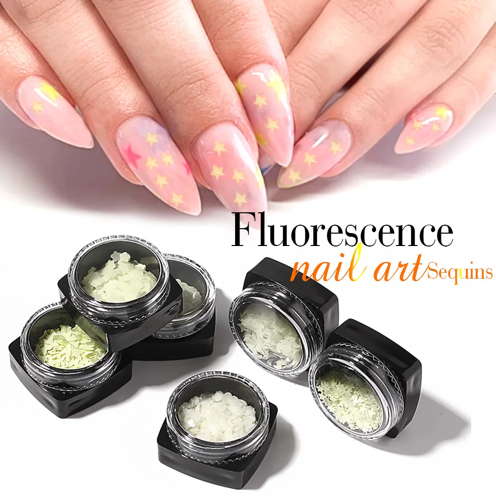 

ZK20 6-different Shapes Luminous Nail Stickers DIY Sequined Sticker Set Holographic Nail Stickers Color Watermark For Nail Arts