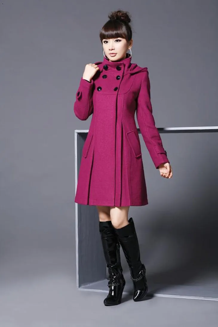 Женская куртка, женское длинное шерстяное пальто с капюшоном, двубортный плащ-ветровка для женщин