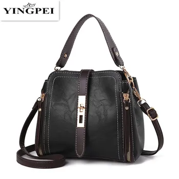 

High Capcaity Hard PU Leather Vintage Women Hand Bag Totes Designers Luxury Women Shoulder Bags Female Top-handle Bags Black