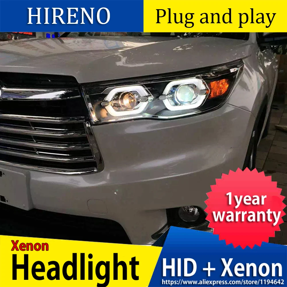 Hireno автомобильный Стайлинг чехол для Toyota Highlander Highlander фары светодиодный DRL Объектив двойной луч HID