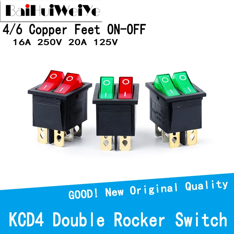 2PCS KCD6 4PIN 6PIN AC 16A 250V 20A 125V Double Light Switch Rocker Switch ON-OFF KCD6 Boat Power Switch 25*31MM Button Ship