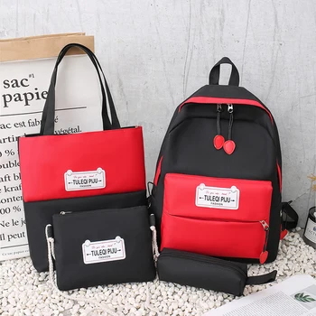 

Cherry schoolbag large Canvas Student satchel travel bag Shoulder Women Preppy Style School Backpack Patchwork with Pencil case