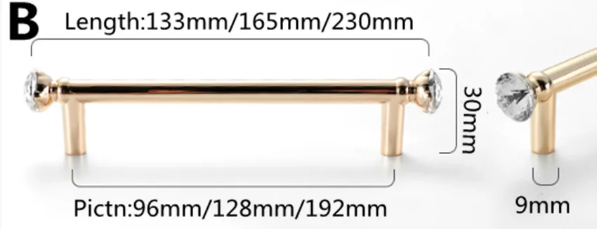B 96MM HANDLE 96 128 192mm modern fashion luxury Transparent crystal wardrobe wine cabinet kitchen cabinet handle gold drawer tv cabinet knob - Цвет: B 96MM HANDLE