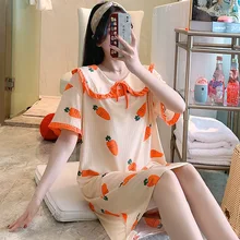 Cute wind milk silk ladies nightdress cartoon loose home clothes ladies nightwear long lapel pajamas women