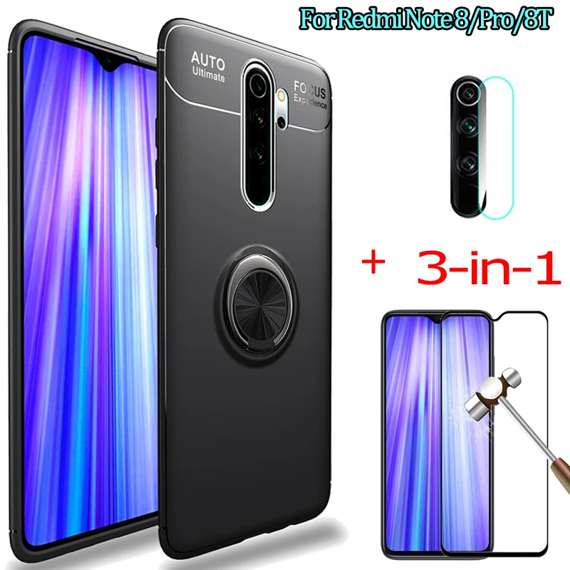 3 в 1 чехол для телефона + камера стекло на Redmi Note 8 Pro T магнитное кольцо держатель