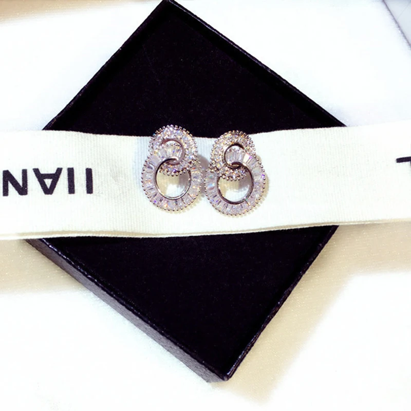 New Arrive Double Circle Shine Zircon Earring for Women Romantic AAA Zircon Stud Earring Bling Drop Ear Ring Jewelry Brincos - Image 5