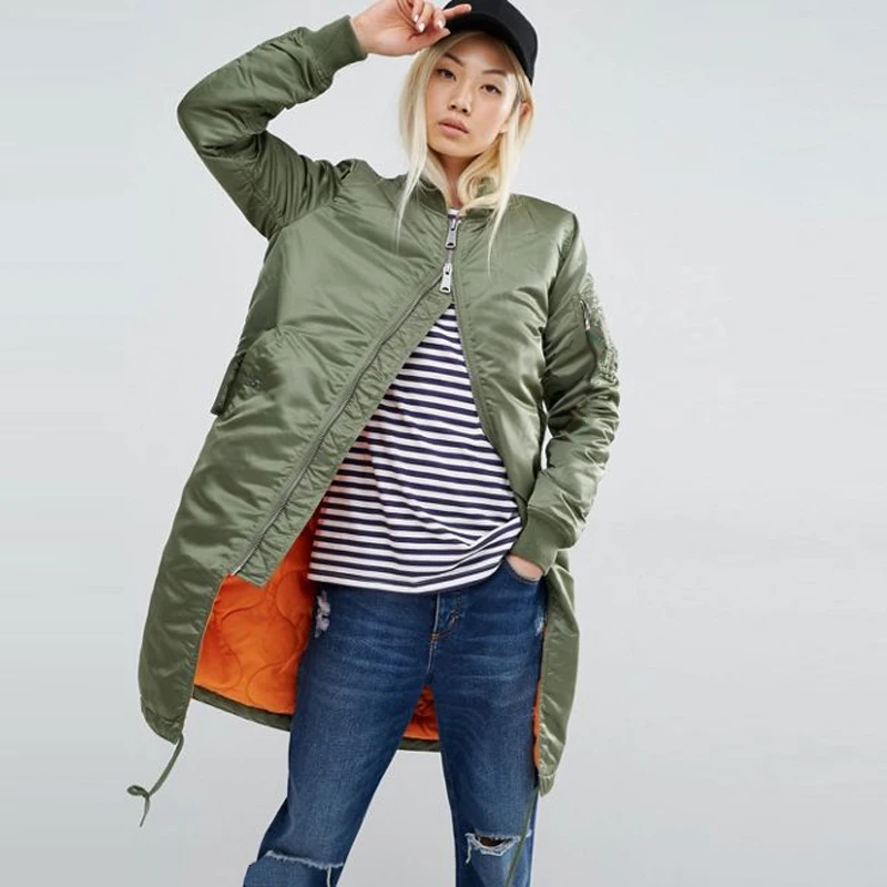 

Winter Jas Women Spring Herf Long Mouwen Casual Military Army Green Dunne Bomber Jacket